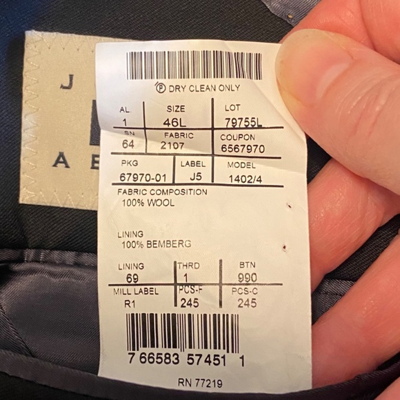 Joseph Abboud Reda Super 110s Italian Fabric Black Wool Blazer/Sport Coat 46L - Picture 7 of 11